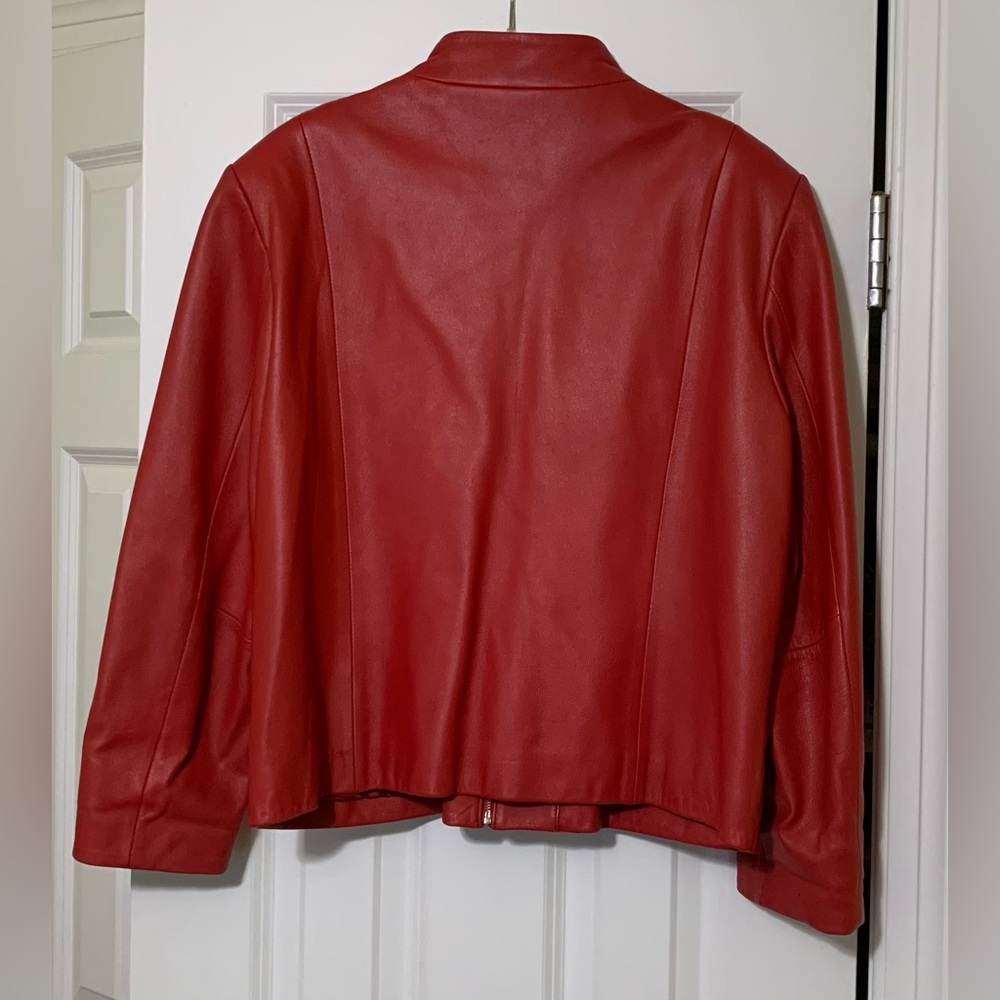 Red Pendleton L Leather Hip Moto Jacket Coat - Picture 5 of 8